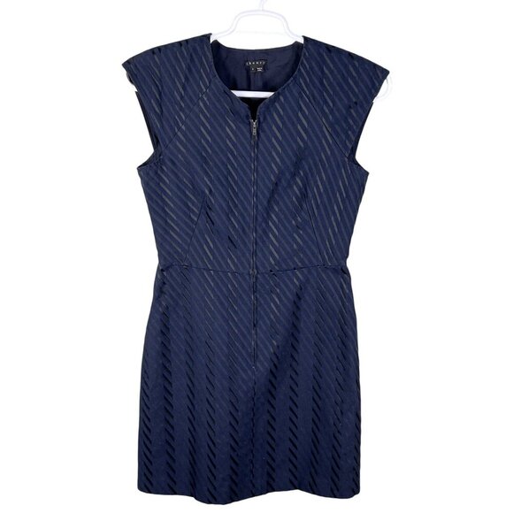 Theory Womens 8 Navy Textured Zip Front Sheath Dress Cap Sleeve Career Wear - Picture 3 of 16
